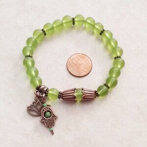 $10 CLEARANCE! Green Hamsa Hand & Lotus Beaded Blessings Bracelet ~ Namaste!